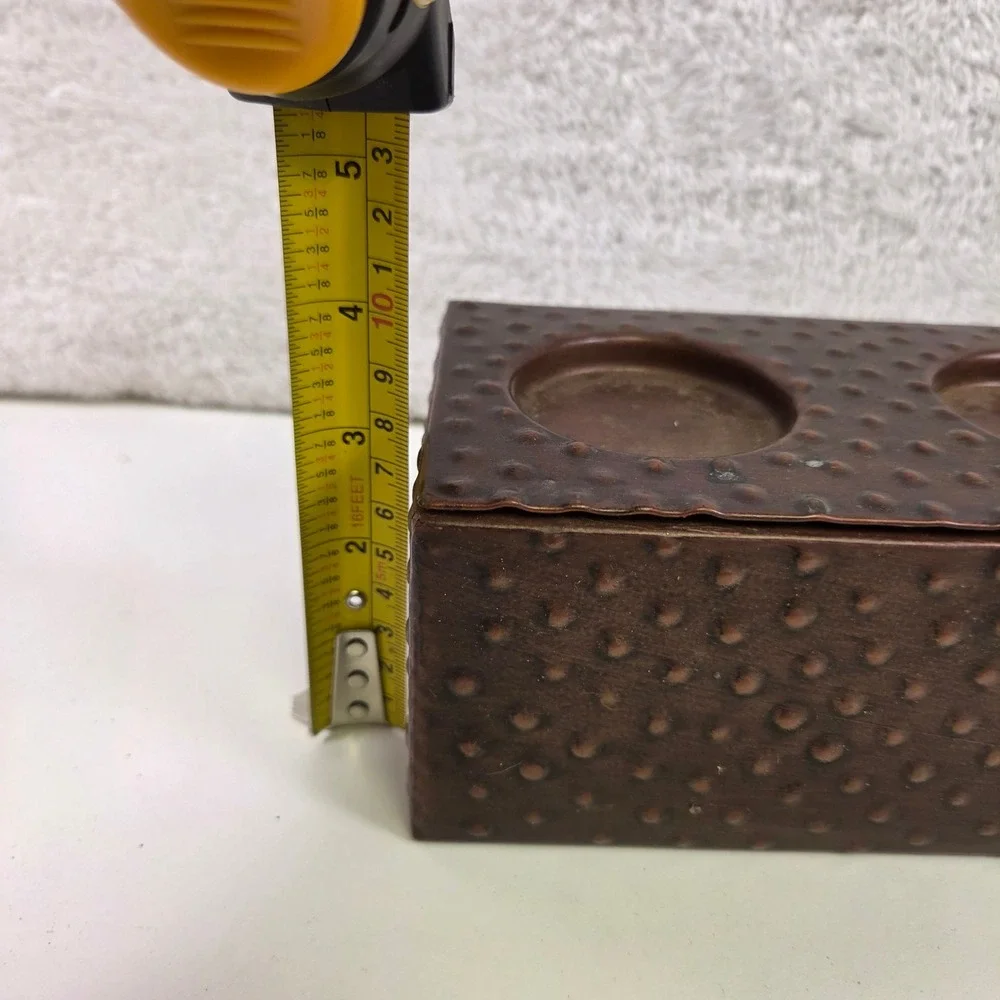 Hammered Bronze Metal 5 Tea Light Votive Candle Holder Rectangular Centerpiece